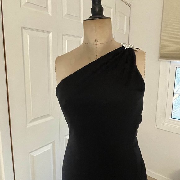 Vintage 90's Nicole Bakti Cocktail Dress One Shoulder Asymmetrical Hem Black XS - Picture 10 of 16